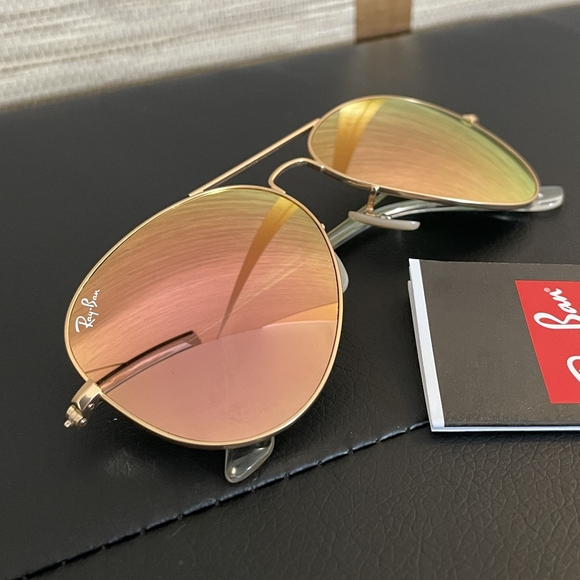 LIKE NEW RayBan Aviator RB3025 Copper Pink Mirror Lens Ray ban Sunglasses - Picture 4 of 16